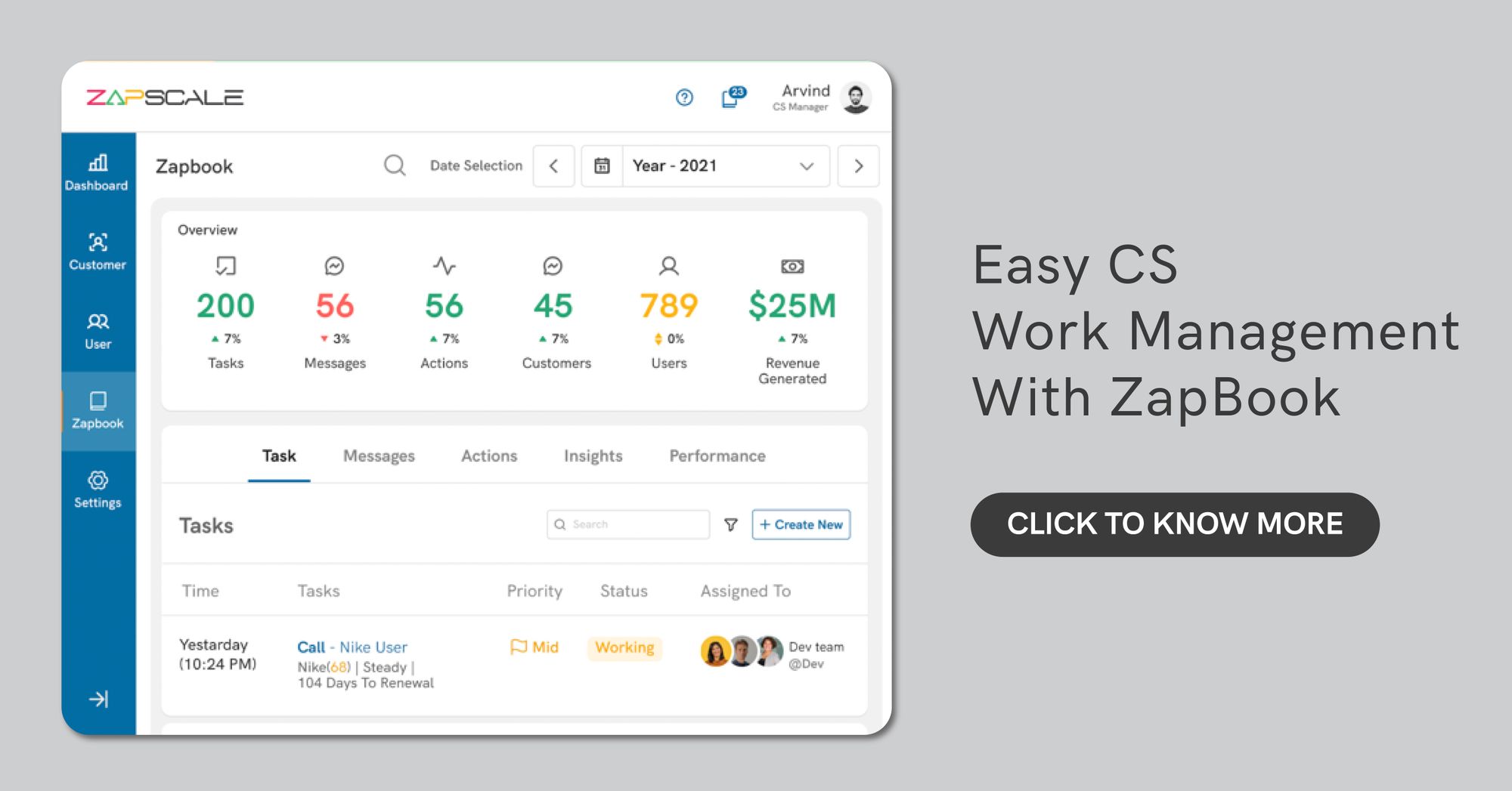 A screenshot of ZapScale's - A customer success platform